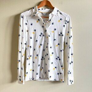 Boden Janie Pajama Shirt Top‎ Ivory Bird Print Embroidery Button Down Size 4